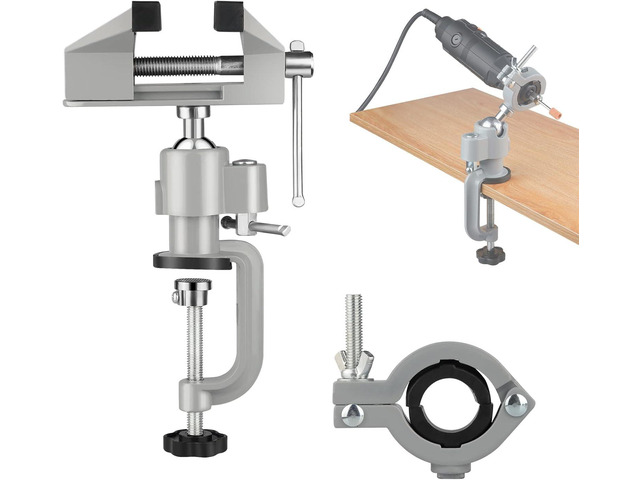 Table Vise,2 in 1 Universal Rotate 360° Work Clamp-On Vise,Table Vice with Electric Drill/Grinder Holder for Woodworking, Drilling, Sawing, Jewelry...
