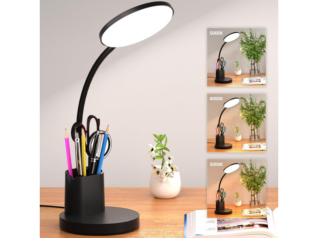 Desk Lamp, LED Desk Lamps for Home Office, Touch Table Lamp with 3 Color Modes 360° Adjustable Arm, Dimmable Desk Light with Pen Phone Holder for...