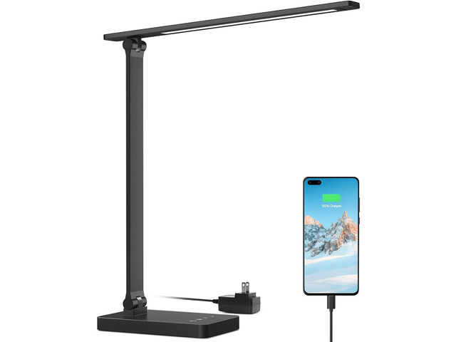 Lepro LED Desk Lamp with USB Charging Port,650LM Dimmable Home Office Touch Control Reading Table Lamp,5 Color Modes with 5 Brightness,College Dorm...