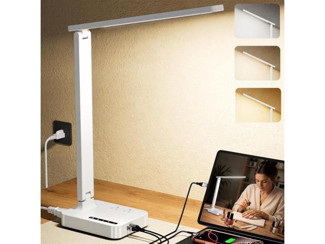 cozoo LED Desk Lamp with USB Charging Ports and Type C Port,2 AC Outlets,9 Lighting Modes,Touch/Memory/Timer Function,10W Eye Protection Foldable.