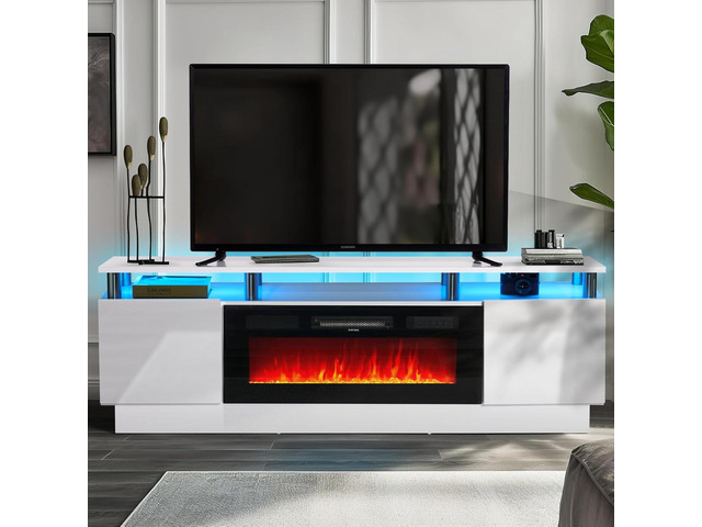 oneinmil Fireplace TV Stand with 36' Electric Fireplace,LED Light Entertainment Center,2 Tier TV Console Stand for TVs Up to 80',Fireplace for The...