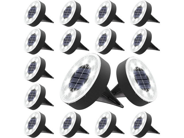 Joomer Solar Ground Lights, 16 Pack 8 LED Solar Lights Outdoor IP68 Waterproof Disc Light In-Ground Landscape Lighting Outdoor for Patio Pathway...