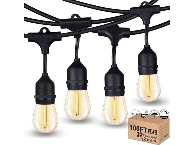 Outdoor String Lights LED 100FT Heavy-Duty Patio Lights String with 32 Dimmable Shatterproof Plastic Bulbs for Gazebo Pergola Bistro Lights Linkable