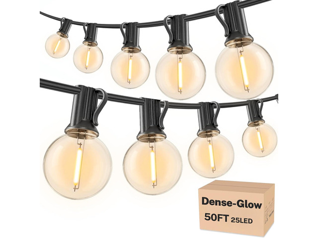 RTTY Outdoor String Lights 50 FT, Patio Light with 26pcs G40 Shatterproof LED Bulbs, Waterproof Hanging Globe Lighting Connectable for Cafe Bistro...