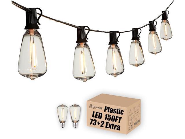 DAMAING Outdoor String Lights 150 FT Patio Lights String with 75 Dimmable ST38 Plastic LED Bulbs,Vintage Shatterproof Edison String Lights...