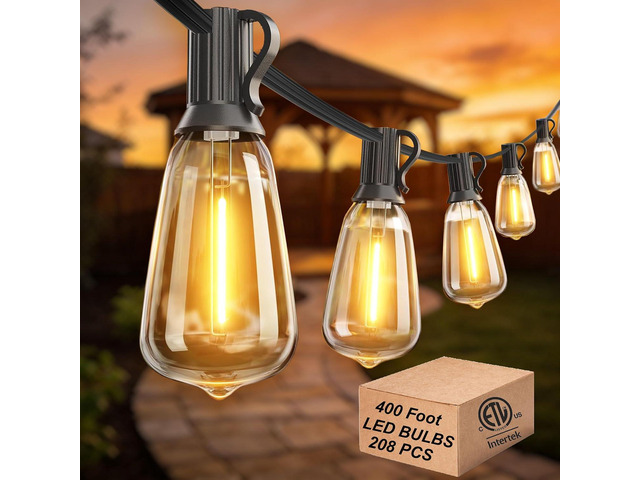 DAMAING Outdoor String Lights Weatherproof 400FT shatterproof connectable Patio Lights for Outside 4 Pack x 100FT with 208 Vintage dimmable LED...