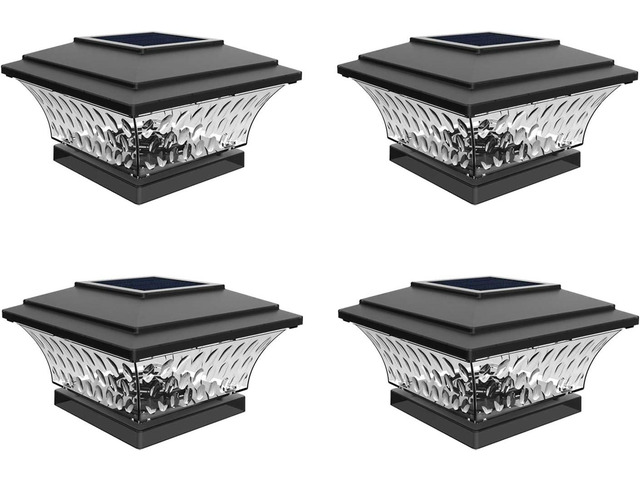 HUYIENO Solar Post Cap Lights Outdoor LED Lighting Deck Fence Cap Light Two Light Modes Warm White/Bright White Suitable for 4x4 Wooden Posts Black...