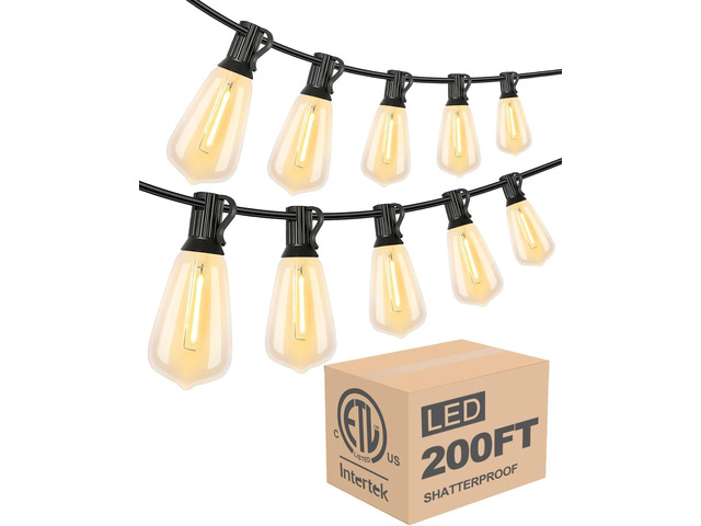 Lightdot 198FT Outdoor String Lights, LED Bistro String Lights with Shatterproof ST38 Bulbs, 2200K Dimmable, Waterproof Hanging Lights for Porch,...