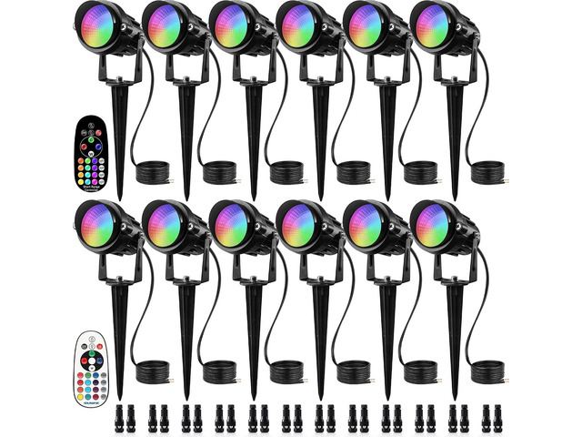 SUNVIE RGBW Low Voltage Landscape Lights Color Changing 12W LED Landscape Lighting Outdoor Waterproof Remote Control for Garden Yard Pathway...