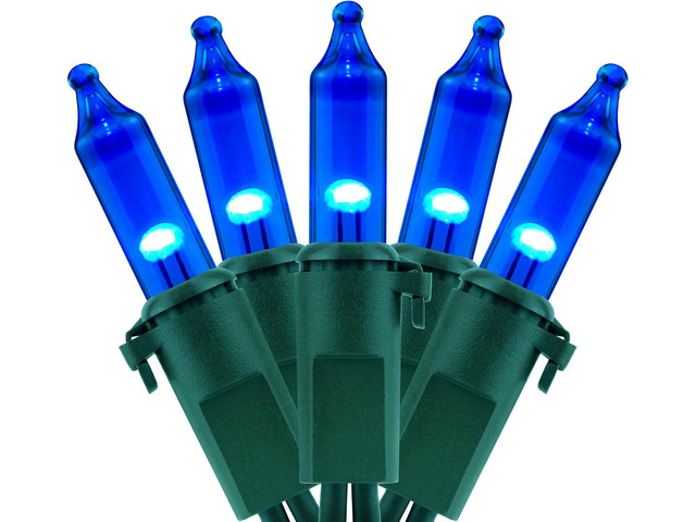 YULETIME 200 Blue Christmas String Lights, 2 Set 33 ft 100 ct Green Wire Incandescent-Like LED Bulbs, End-to-End Connectable, UL Certified,...