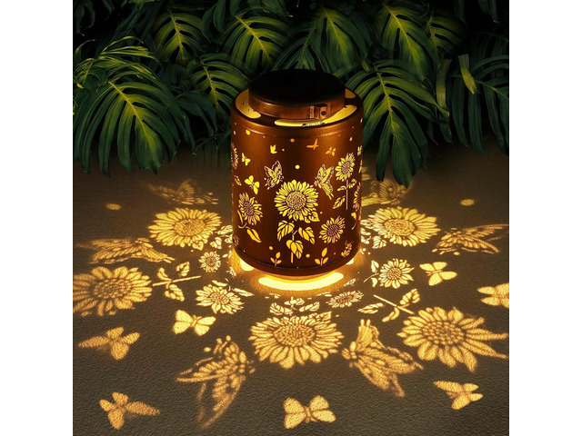 Solar Outdoor Lanterns, Butterflies Garden Decor LED Light Hanging Waterproof Solar Metal Lantern Gifts for Women Mon Grandma Sunflower Solar...