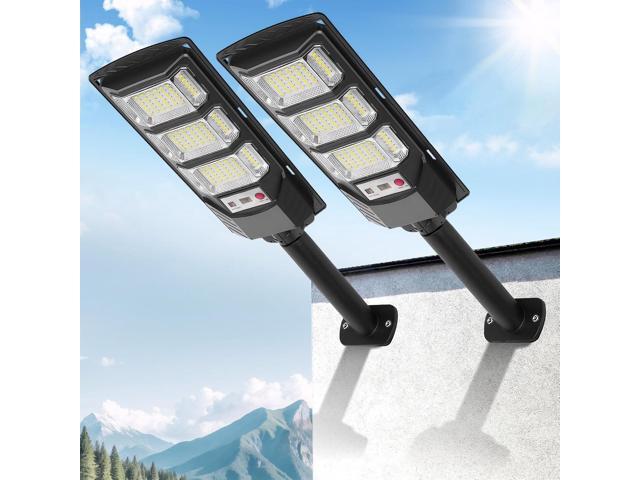 FOWSEEK Solar Street Lights Outdoor 2 Pack, 6500K Solar Lights Outdoor Waterproof with Motion Sensor, Lamparas Luces Solares para Exteriores Dusk.