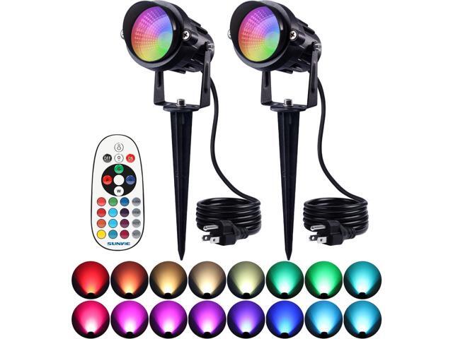 SUNVIE RGB Spot Lights Outdoor 12W LED Color Changing Landscape Lights with Remote Control 120V RGBW Landscape Lighting Waterproof Outdoor.
