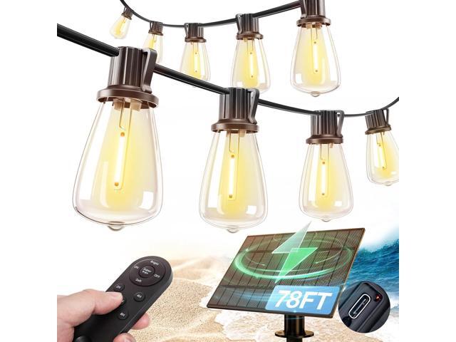 addlon 78FT(72+6) Solar String Lights Outdoor, Waterproof Solar Powered Outside Lights with Remote & USB Port, ST38 LED Shatterproof Bulbs,.