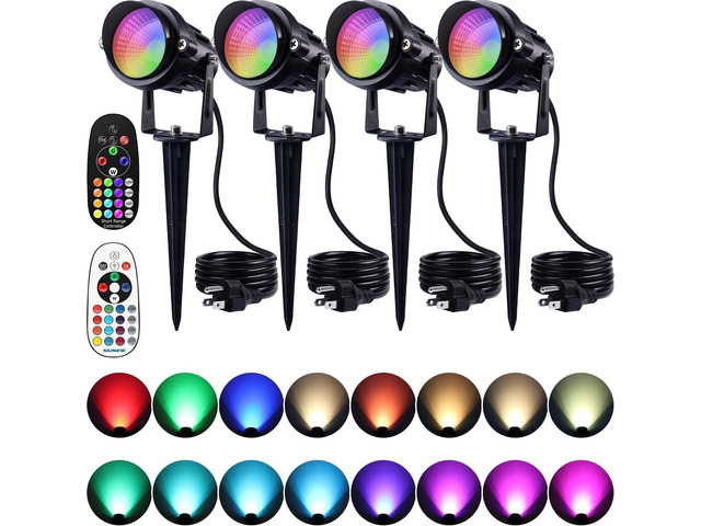 SUNVIE Spot Lights Outdoor 12W RGBW Color Changing Landscape Lights with Remote Control 120V RGB Landscape Lighting Waterproof Outdoor Spotlights...