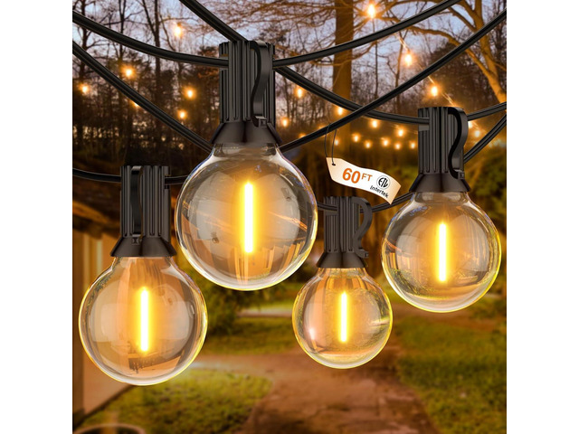GLUROO 60FT Outdoor String Lights LED, Patio Lights with 32 Bulbs Waterproof, 2700K Warm White for Outside Backyard, Yard, Gazebo, Deck, Porch