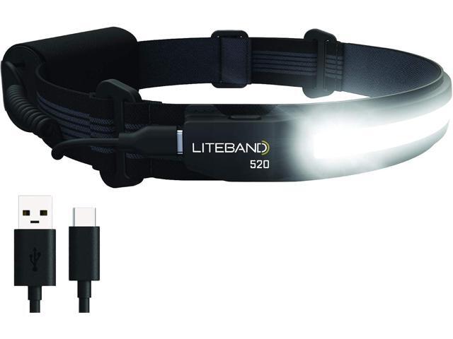 OPTIMAL VENTURES LITEBAND ACTIV Rechargeable LED Headlamp, 520 Lumens, 210° Wide Beam, Lightweight No-Bounce Fit, IPX4 Weather Resistant, Black