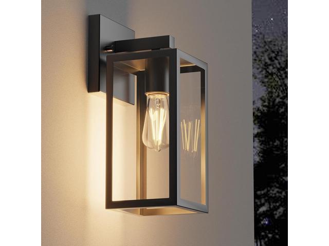 Kalium Porch Wall Lights Outdoor, Waterproof Lanterns with Frame and Clear Glass Shade, Exterior Front Porch Light Matte Black Wall Sconce, Modern.
