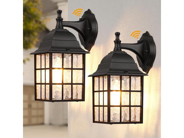 WIHTU 2-Pack Dusk to Dawn Outdoor Wall Lights, Sensor Exterior Light Fixtures, Porch Lights, Black Waterproof Wall Sconces, Outside Lighting for.