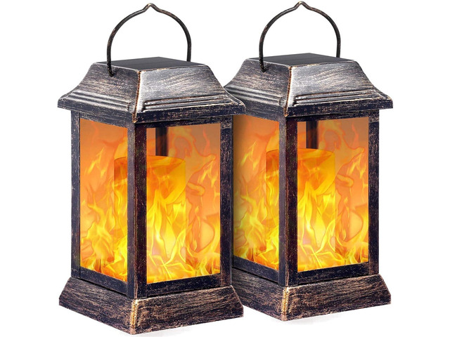 TomCare Solar Lights Metal Flickering Flame Solar Lantern Outdoor Hanging Lanterns Lighting Heavy Duty Solar Powered Waterproof LED Flame Lights...