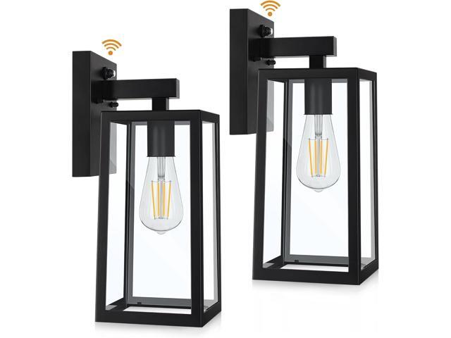 SHINE HAI Dusk to Dawn Outdoor Wall Lantern, Exterior Sconce Fixtures with E26 Sockets & Glass Shades, Waterproof Porch Wall Mount Lighting,.