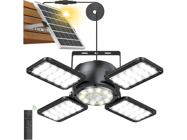 Latband Solar Shed Light Outdoor Indoor Upgrade 1200LM 174LED 4 and 1 Heads Motion Sensor Pendant Light, Solar Lights with 5 Lighting Modes Remote...