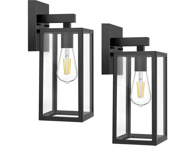 MAXvolador Outdoor Wall Sconce, Exterior Waterproof Wall Lantern Light Fixtures, Black Porch Lights with Toughened Glass Shade, Anti-Rust E26.