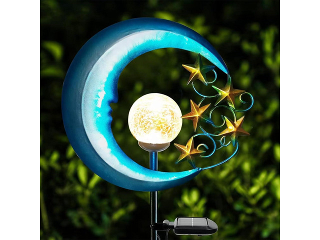 EPROSMIN Stars Moon Solar Lights Outdoor - Solar Powered Garden Lights Decorative Crackle Glass Globe Led Waterproof Landscape Lighting for...