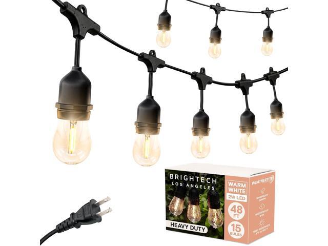 Brightech Ambience Pro - Waterproof LED Outdoor String Lights - 15 Hanging, Dimmable 2W Vintage Edison Bulbs - 48 Ft Commercial Grade Patio Lights...