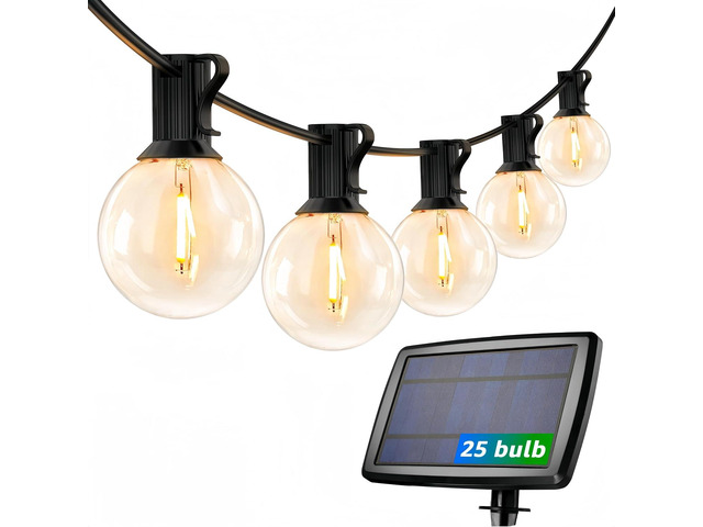 Lepro Solar Outdoor String Lights Patio Bistro Lights, 25ft 26 LED G40 Bulbs, USB Rechargeable Portable Edison Café String Lights for Porch,...