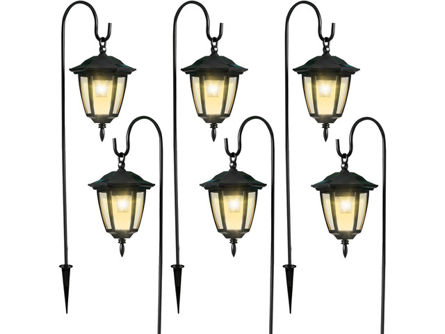 Dynaming 6 Pack Solar Hanging Lights Outdoor, Solar Powered Garden Decorative Lanterns with 6 x 38 Inch Shepherd Hooks, Waterproof Landscape...