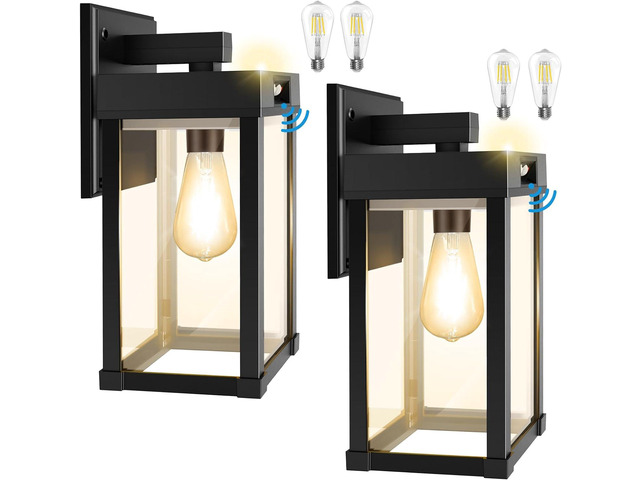 Solar Wall Lights Outdoor with 3 Lighting Modes & Motion Sensor, Solar Porch Light with 2 Bulbs, Waterproof Outdoor Wall Sconce Lantern Lamp...