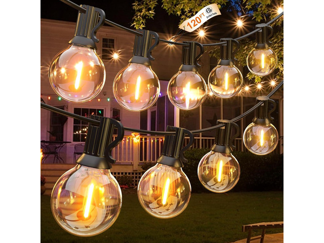 GLUROO 120FT Outdoor String Lights, G40 LED Patio Lights with 64pcs Bulbs, Waterproof Shatterproof Dimmable Globe Hanging Outdoor Cafe Bistro Porch...