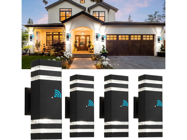 tewei 4 Pack Dusk to Dawn Outdoor Wall Lights Modern Exterior Light Fixture, 2-Layer Black Outside Lights for House, IP65 Waterproof Up and Down...
