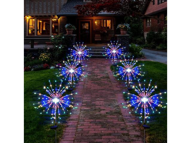 Solar Garden Firework Lights Outdoor Waterproof 6 Pack, 120 LED Sparklers, Colorful, for Patio, Backyard, Sidewalk, Christmas, Parties