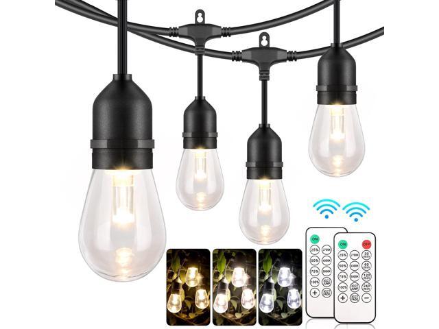 Mlambert 3 Color Outdoor LED Dimmable String Lights for Patio with Remote, Plug in 48FT Waterproof Shatterproof Edison Bulb Lights for Bistro Pergola