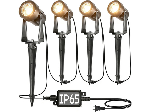 SUNTHIN Outdoor Landscape Lighting, 4 Pack Outdoor Spot Lights with Transformer for Yard, Plant, Lawn, Tree, Flags, House, Garden, Fence Use, IP65...