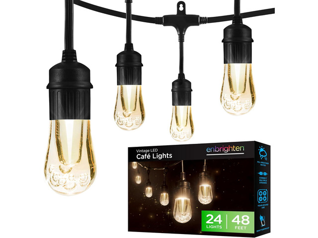 Enbrighten LED Outdoor String Lights 48ft Soft Warm White Patio Lights with Ultra-Durable Shatterproof and Waterproof Acrylic Bulbs for Balcony,...