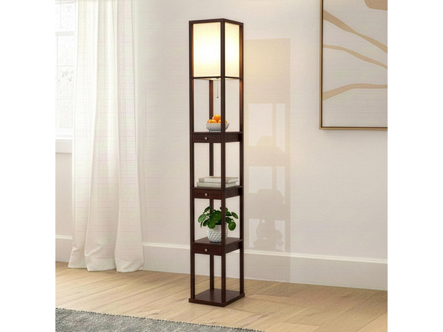 Brightech Maxwell Drawer Edition - Modern Shelf Floor Lamp with Drawer - Corner Display Floor Lamps with Shelves for Living Room, Bedroom and...