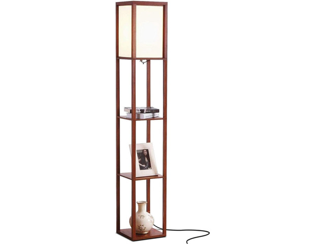 Brightech Maxwell - Modern Shelf Floor Lamp with Lamp Shade & Warm White LED Bulb, Corner Display Floor Lamp with Shelves for Living Room, Bedroom,...