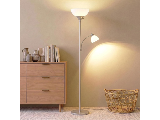 Brightech Sky Dome Plus LED Floor lamp, Torchiere Super Bright Floor Lamp with Reading Lamp for Living Rooms & Offices - Dimmable Tall Standing...