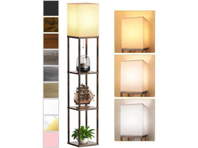 Floor Lamp with Shelves for Living Room Brown, Shelf Floor Lamp with 3 CCT LED Bulb, Corner Display Standing Column Lamp Etagere Organizer Tower...