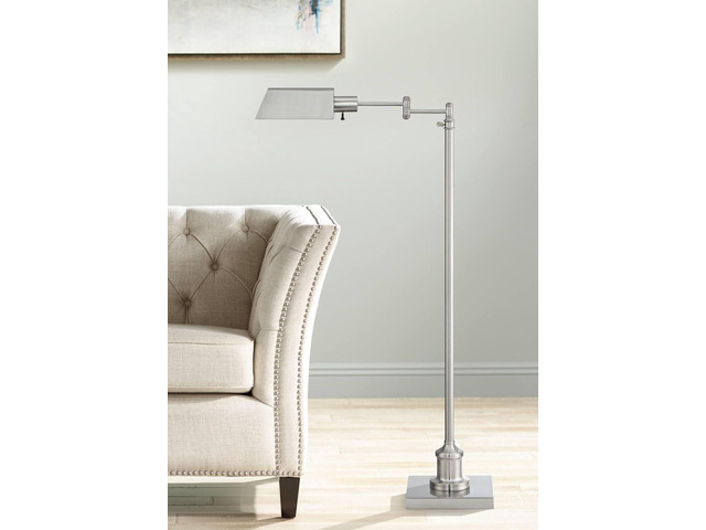 Regency Hill Jenson Traditional Farmhouse Adjustable Pharmacy Light Floor Lamp Swing Arm Standing Base 54' Tall Brushed Nickel Silver Metal for...