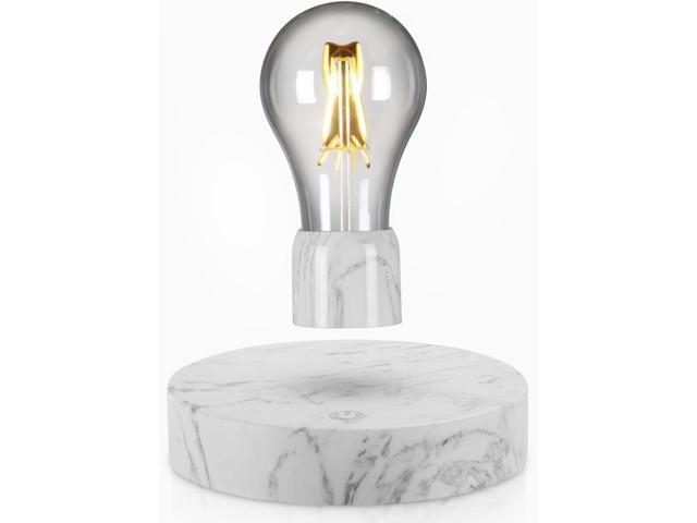 Magnetic Levitating Floating LED Light Bulb Desk Lamp for Unique Gifts, Room Decor, Night Light, Home Office Decor Desk Tech Toys (Round Marble Base)