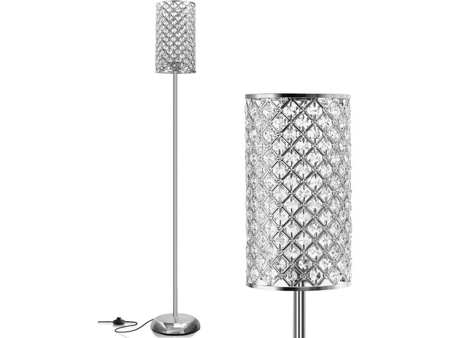 GyroVu Crystal Floor Lamp, Elegant Standing Lamp Modern Floor Lamp Silver Finish Tall Pole Lamp Accent Light with On/Off Foot Switch for Living...