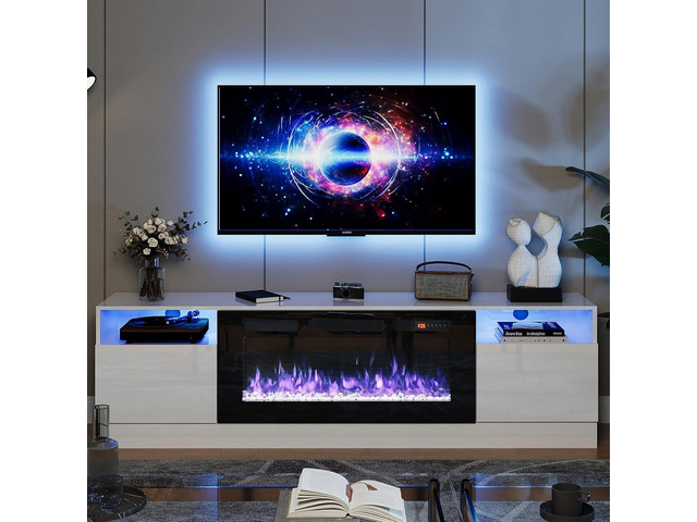 oneinmil Fireplace TV Stand with 36' Electric Fireplace, LED Light Entertainment Center, Modern Wood Texture Highlight Storage Cabinet for TVs Up...