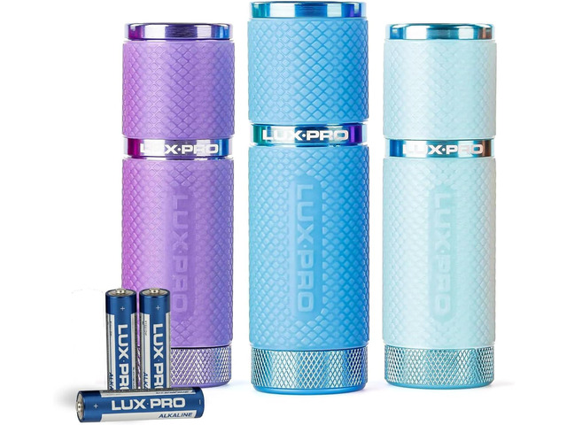LUXPRO 3 Pack Mini Flashlights - LP395 Gel Glow in Dark - Aluminum LED Flashlights with Maximum Brightness of 40 Lumens - IPX4 Water Resistant - 3...
