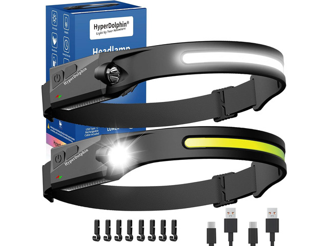 Headlamp Rechargeable LED (2 Pack) 230Â° Wide Beam, USB-C Lightweight Head Lamp, Long Runtime, Water-Resistant for Camping, Hiking, Running,...