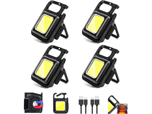 MAKDAK COB Rechargeable Keychain Flashlight 4Pack, High Lumen Super Bright LED Work Light with Magnet,Clip,Bottle Opener for Dog Walking,Car...
