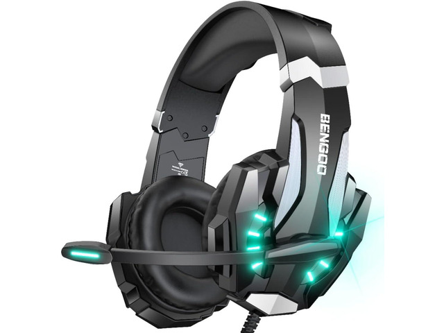 BENGOO G9000 Stereo Gaming Headset for PS4 PC Xbox One PS5 Controller, Noise Cancelling Over Ear Headphones with Mic, LED Light, Bass Surround,...